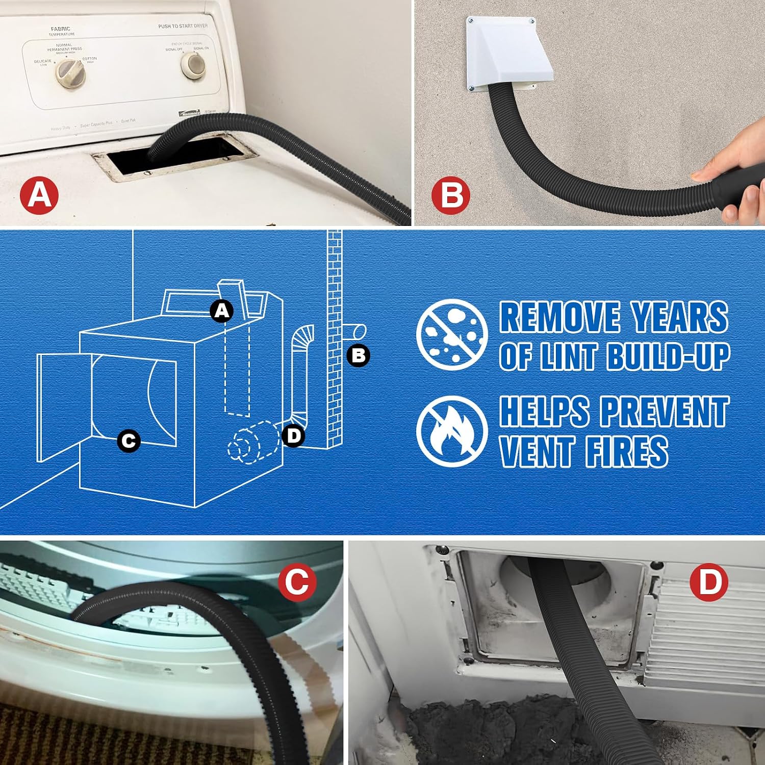 Sealegend Dryer Vent Cleaner Kit, Universal Vacuum Hose Attachment Black