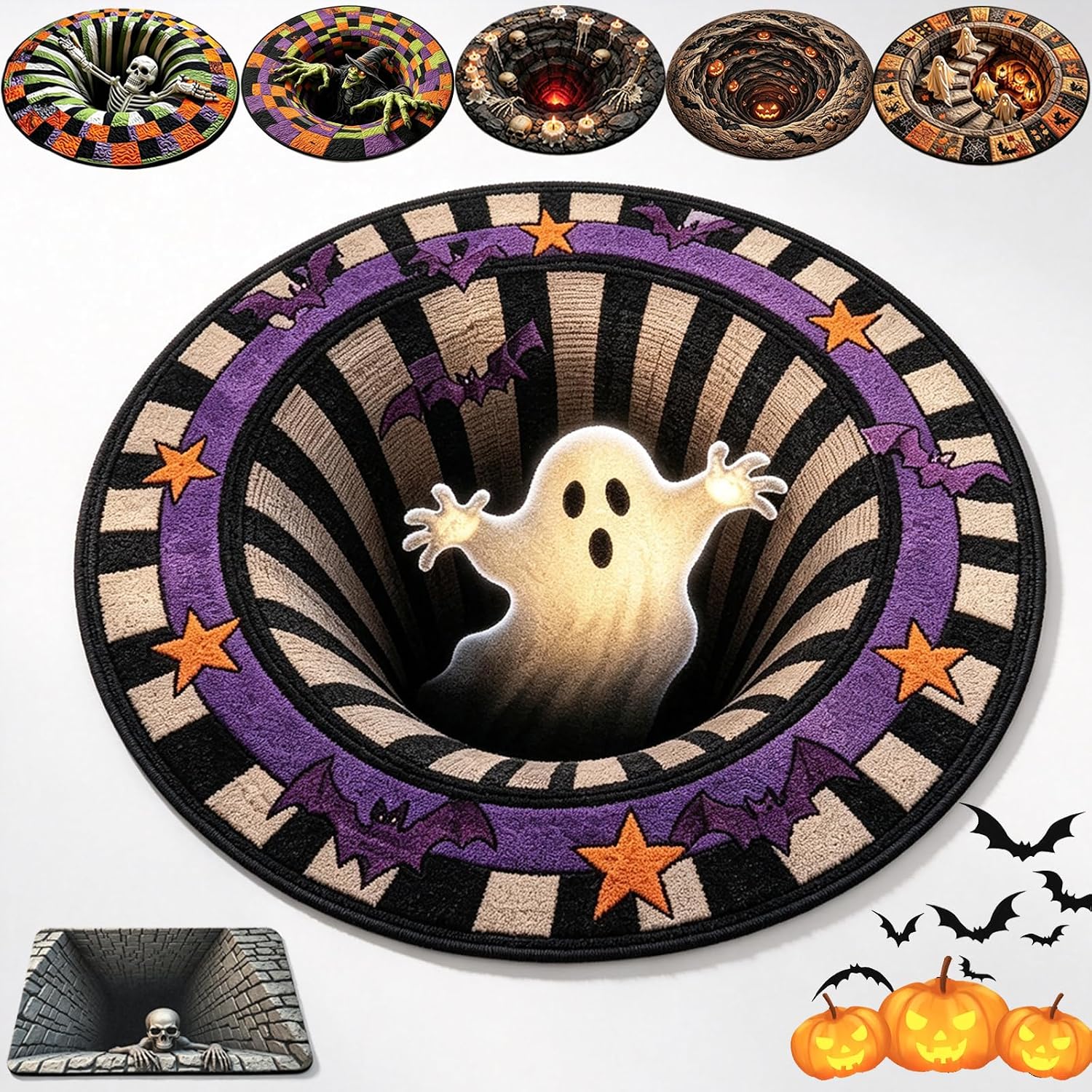 3D Halloween Rugs, Halloween 3D Rugs Optical Illusion, Soft and Durable Crystal Velvet Fabric, Halloween Indoor Decor(D-24 * 24inches)