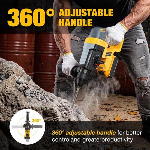 SDS Plus Cordless Rotary Hammer Drill for De-walt 20v Max Battery, Hammer Drill 20v Brushless for Concrete/Masonry/Wood/Metal, Rotomartillo, 4 Functions, 5 Drills with Gloves (Battery Not Included)