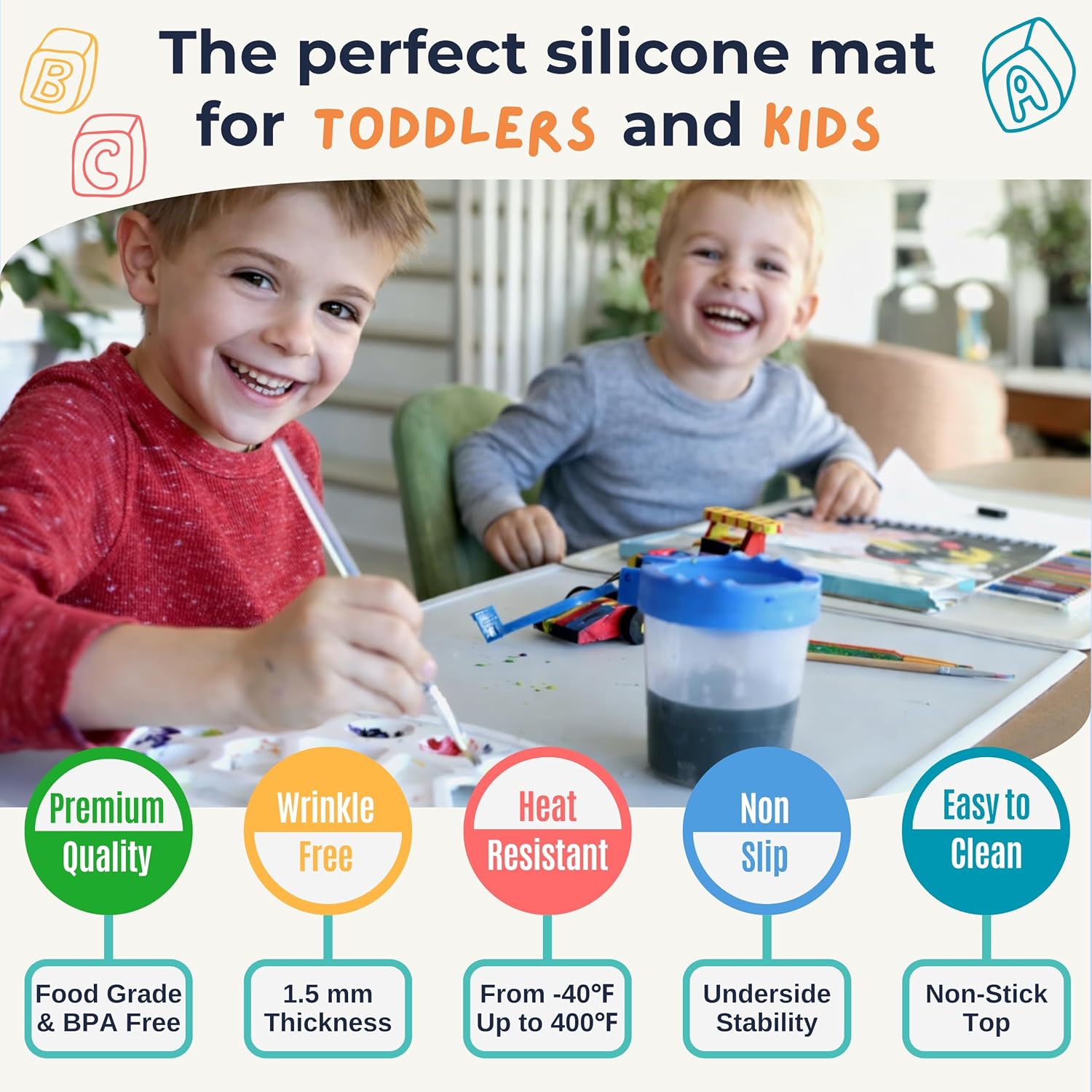 Silicone Placemats for Toddlers & Kids with Angle-Protective Safety Edge – Baby Placemats for Restaurants & Dining Table – Non-Slip & BPA-Free Food Mat – 1.5mm Thick, 18"x12", Cloud Gray