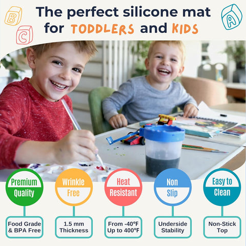 Silicone Placemats for Toddlers & Kids with Angle-Protective Safety Edge – Baby Placemats for Restaurants & Dining Table – Non-Slip & BPA-Free Food Mat – 1.5mm Thick, 18"x12", Cloud Gray