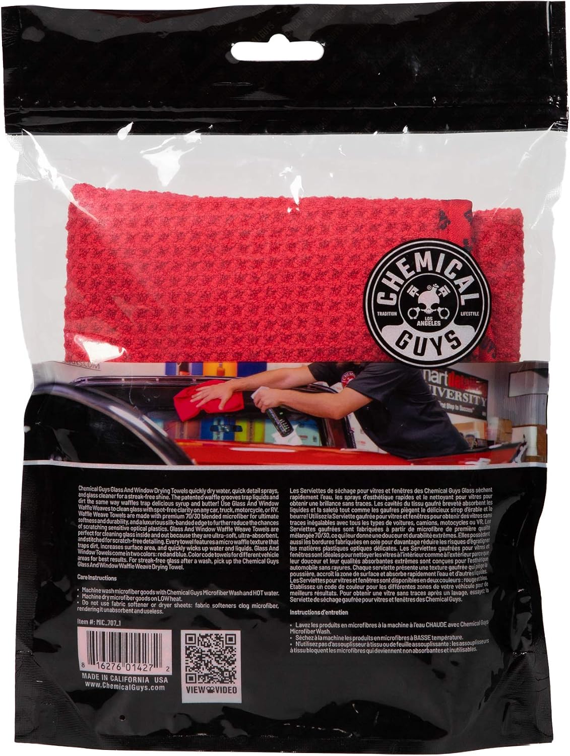 Chemical Guys, Waffle Weave Glass & Window Microfiber Towel, Red, 24 x 16