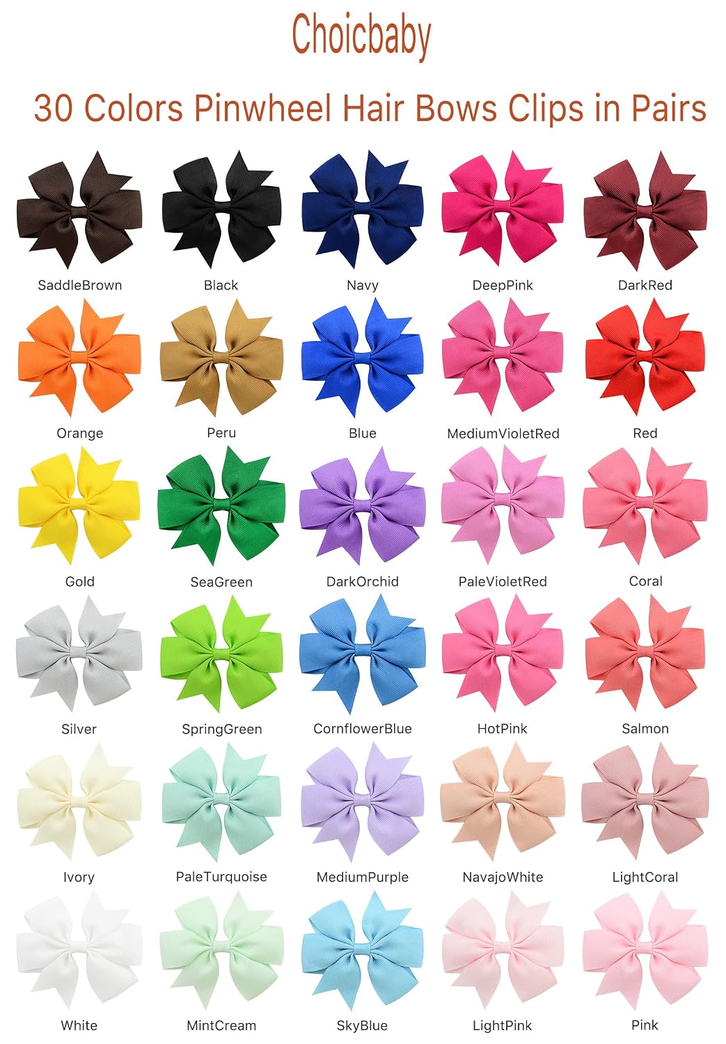 Choicbaby 60pcs 3 Inches Grosgrain Ribbon Hair Bows for Baby Girls Toddler