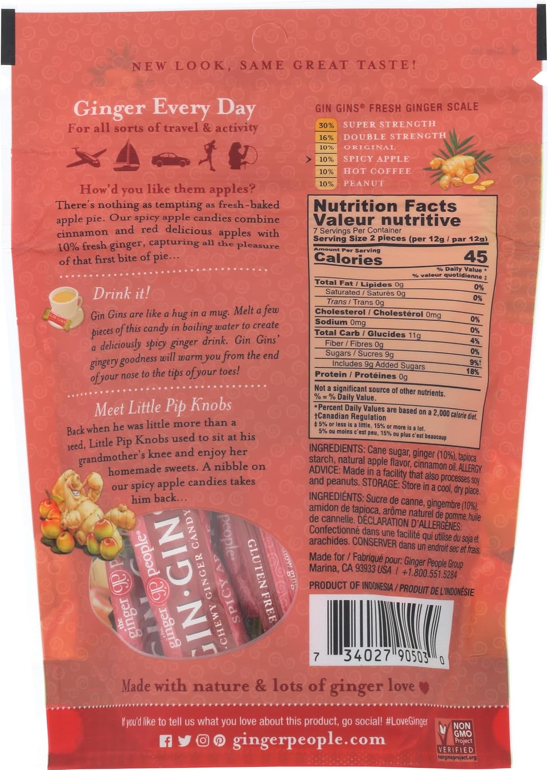 The Ginger People, Candy Ginger Chewy Gin Gins Apple Spicy, 3 Ounce