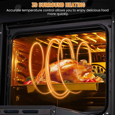 24" Electric Single Wall Oven - Food-grade Enamel Cavity, 8 Cooking Functions, 3000W 3D Convection Heat, 2.3 Cu.Ft Stainless Steel with Stepless Temp Control & Touch Control (Black)