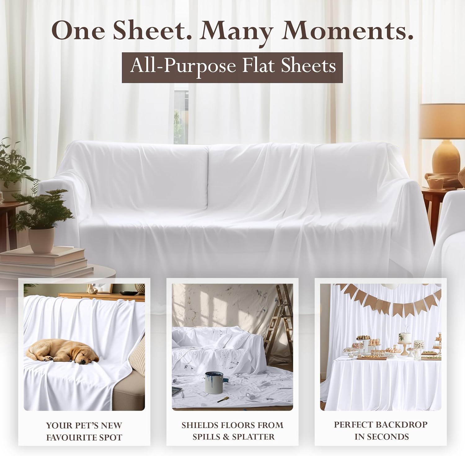 Queen Size Flat Sheet Only, Ultra Soft & Breathable Hotel Sheets, White