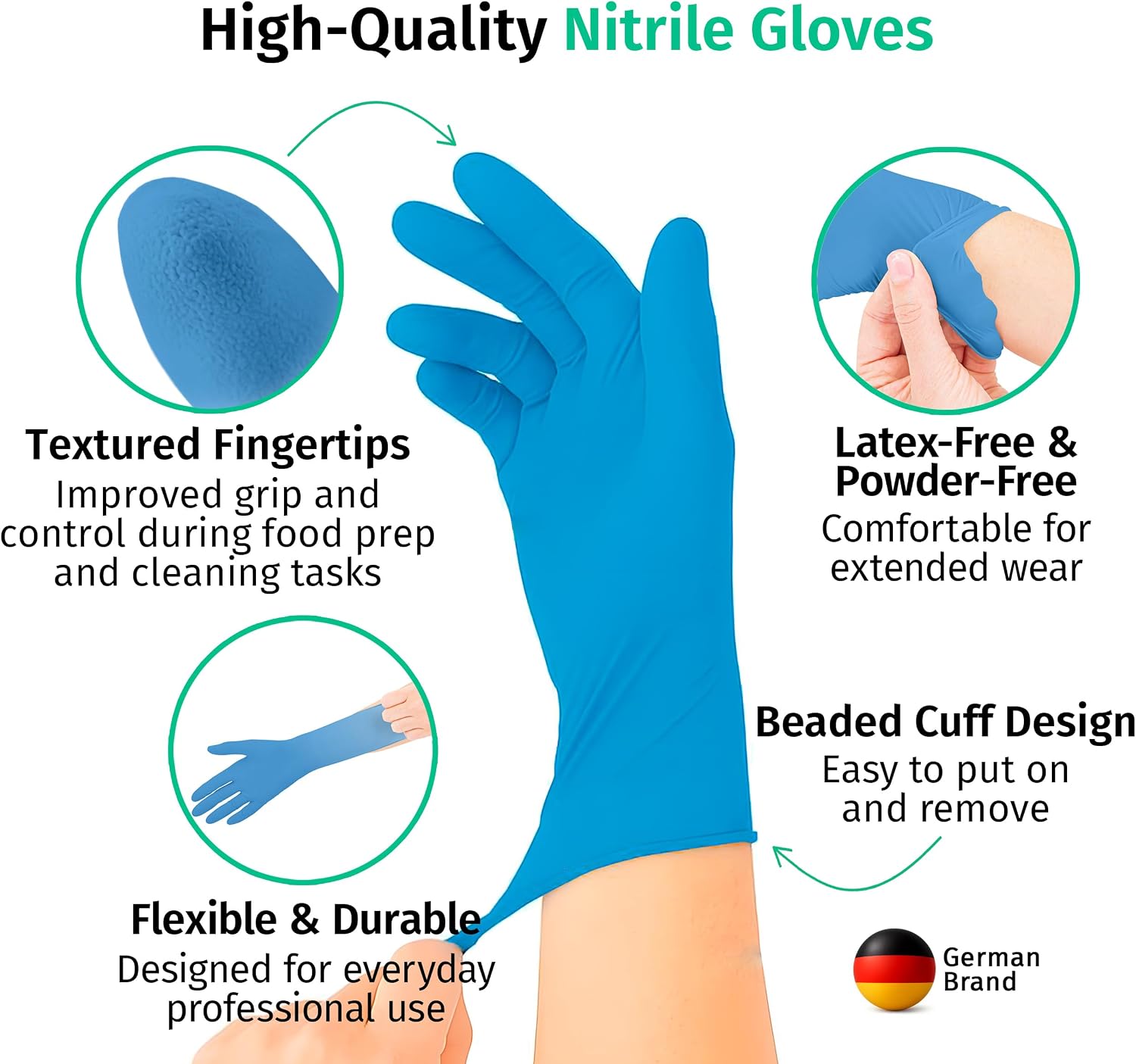 SF ColorTouch Blue Nitrile Gloves – 100 Disposable Latex Free Gloves, Powder Free Textured Grip for Food & Cleaning, 3.5 Mil