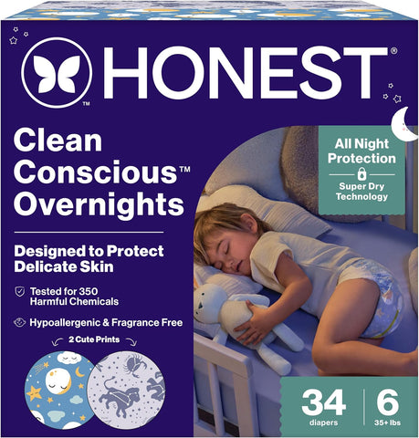 The Honest Company Overnight Diapers, Cozy Cloud, Size 6, 34 Count