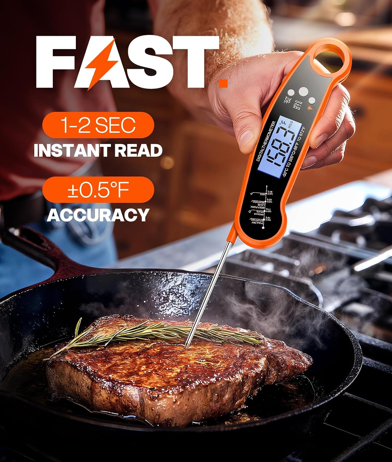 Instant Read Meat Thermometer Digital, Food Thermometer for Cooking, Orange