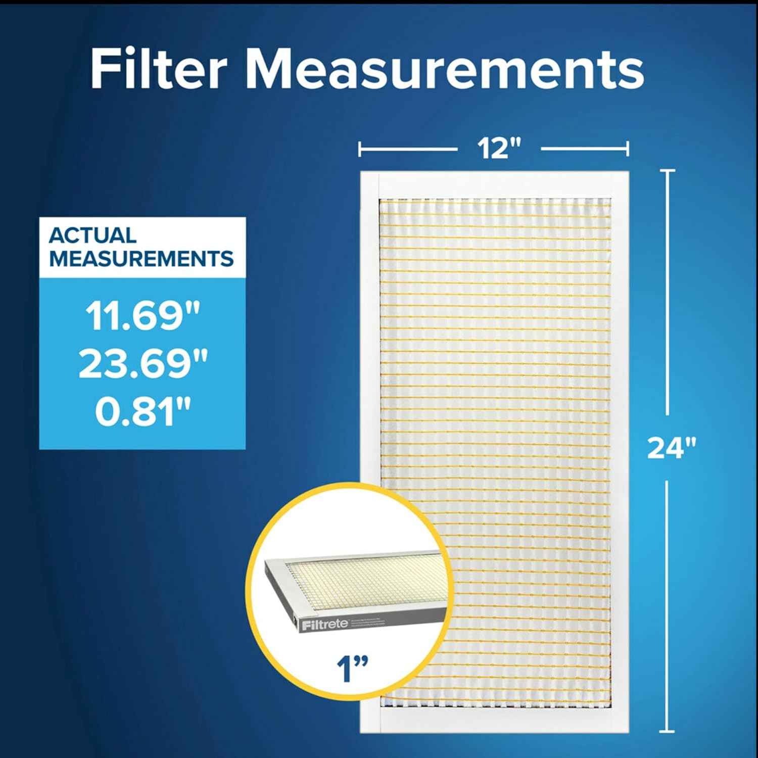 Filtrete 12x24x1 Air Filter MERV 5, 6-Pack, MPR 300 Basic Dust Defense, 3-Month Pleated Electrostatic