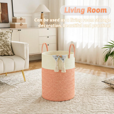 Laundry Basket,Woven Cotton Rope Laundry Hamper,80L for Decor Storage of Dirty Clothes,Toys and Blankets in Bathroom,Baby Room and Living Room