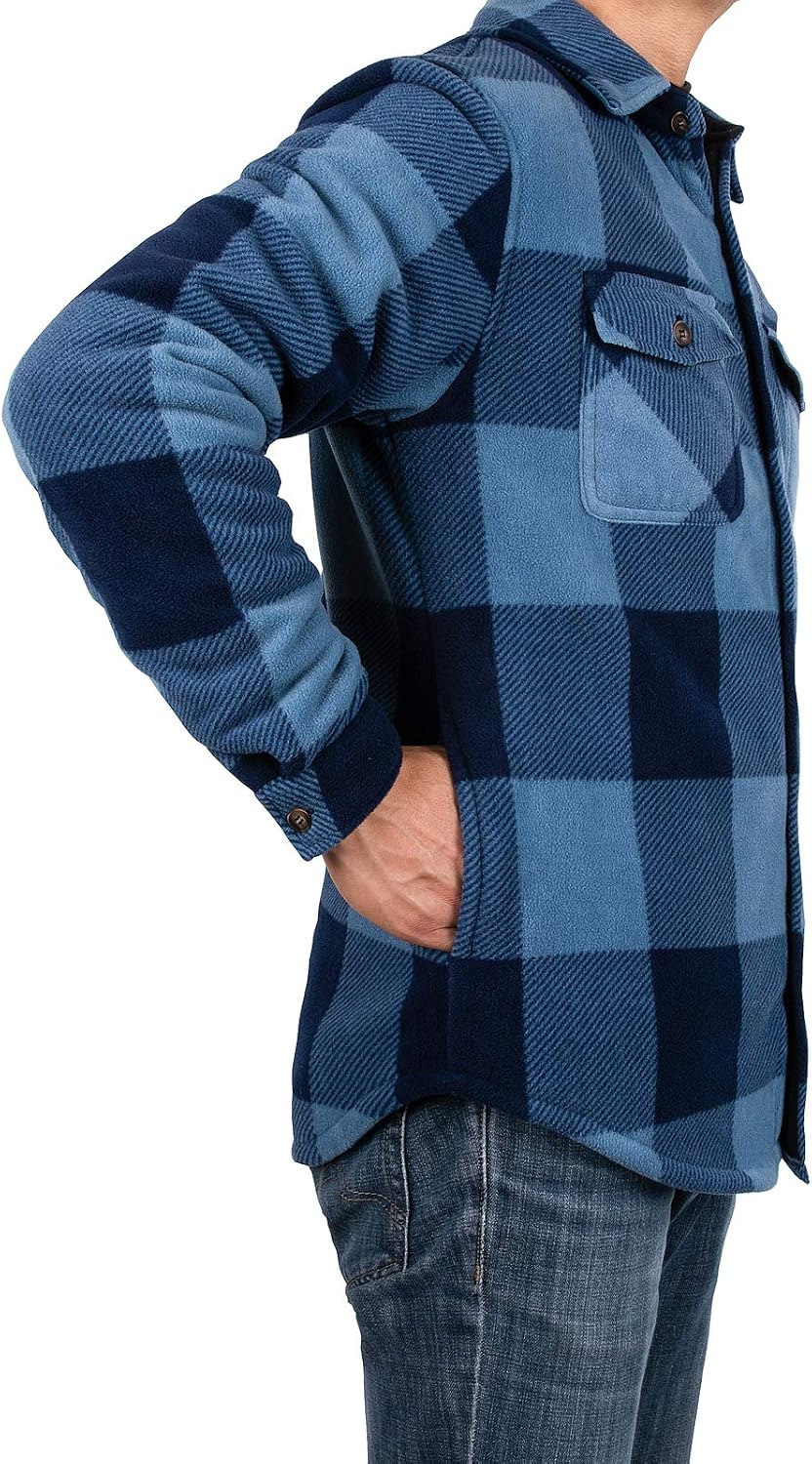 ZENTHACE Men's Warm Sherpa Lined Plaid Shirt Jacket