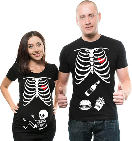Skeleton Maternity Halloween Couple Matching Shirts Dad and Mom Costume Tee Shirts Pregnancy Tees X-ray T-Shirt