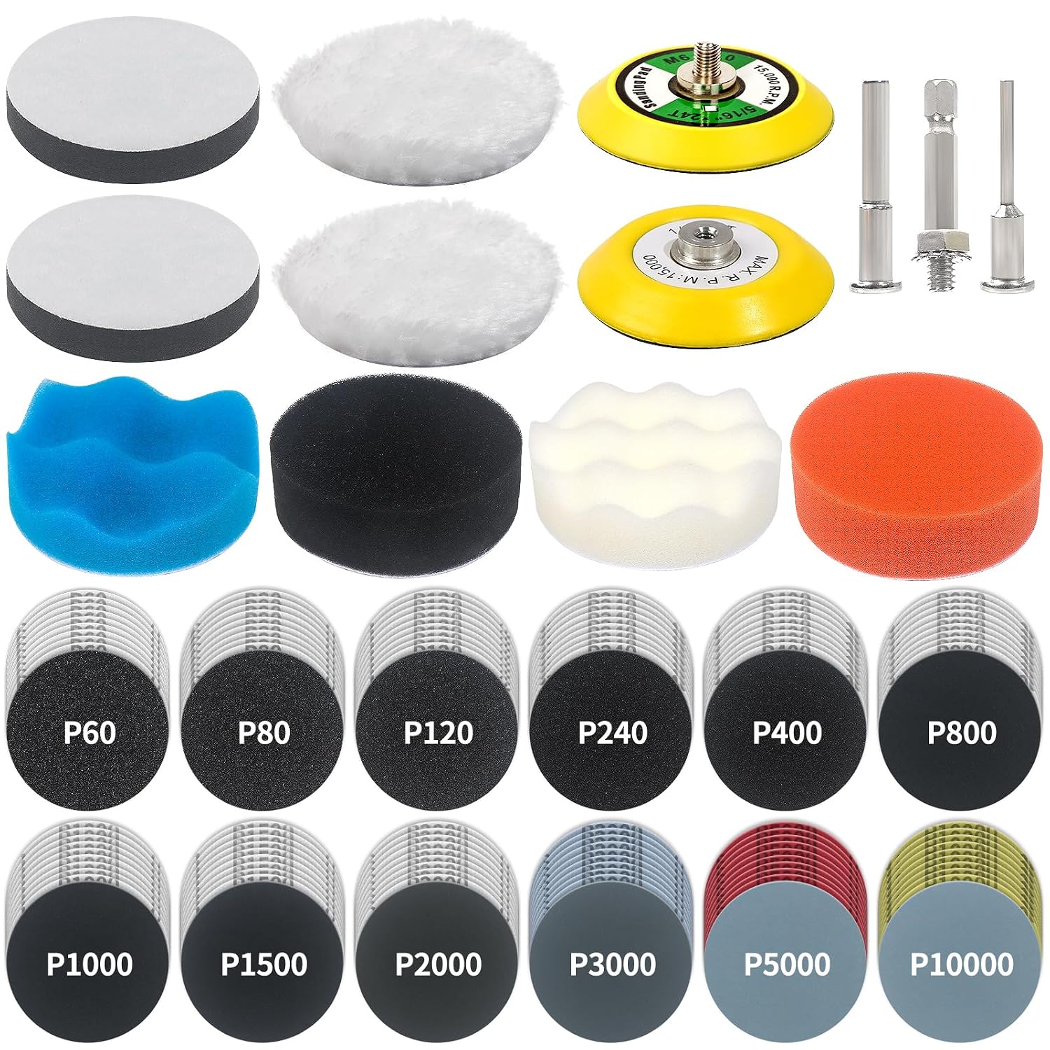133 PCS Sanding Disc Drill Polishing Kit Sanding Attachment, 3 Inch Wet Dry Headlight Restoration Kit, Hook and Loop Sandpaper Buffing Pads with Rotary Tools for Car Wood Metal Glass Resin Epoxy