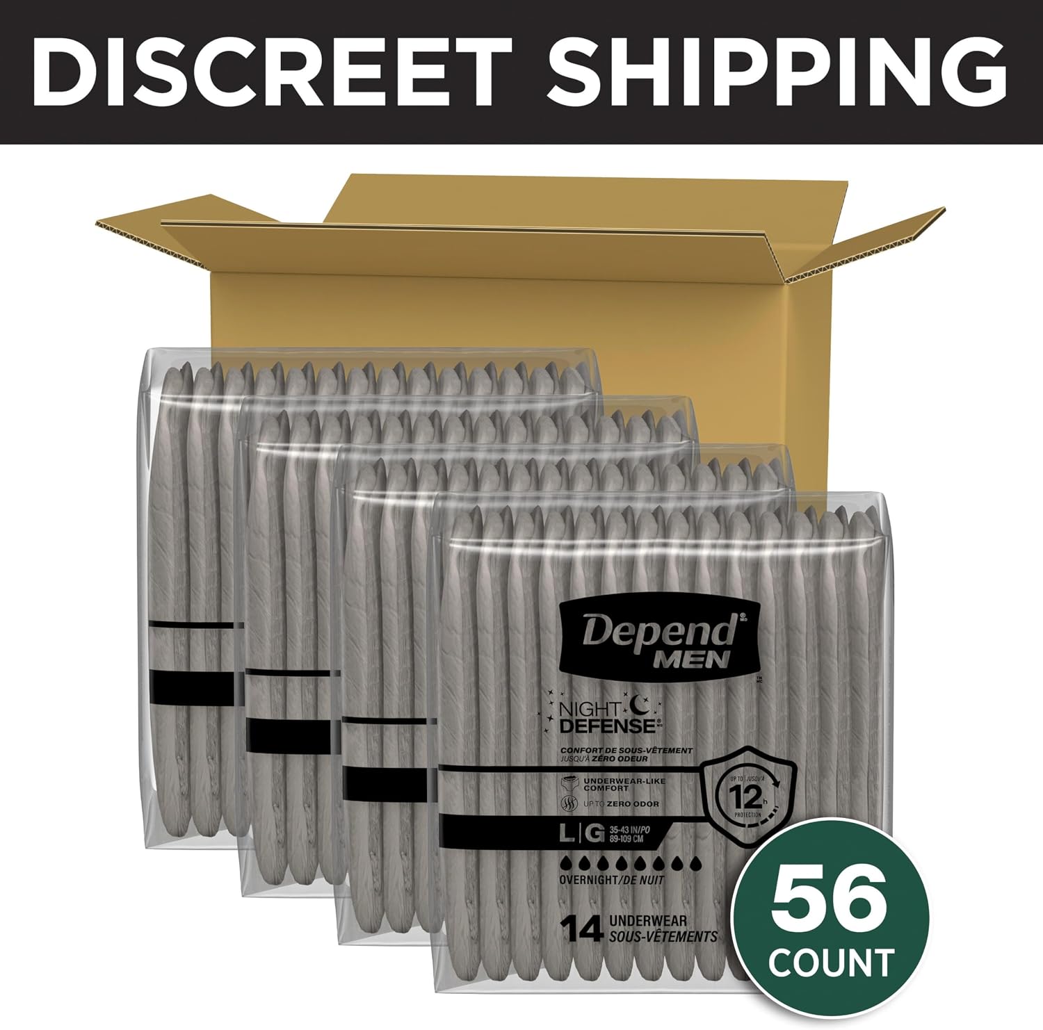 Depend Night Defense Adult Diapers for Men, Large, 56 Count