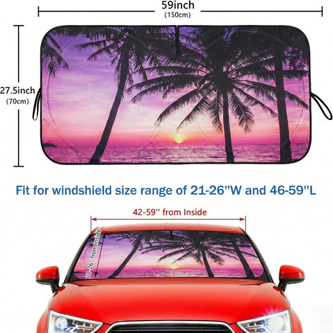 Car Windshield Sun Shade, Universal Fit Compact Sedan SUV, Vacation Style