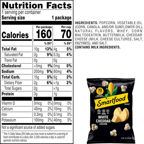 Smartfood Popcorn, White Cheddar, 1 Ounce (Pack of 64)