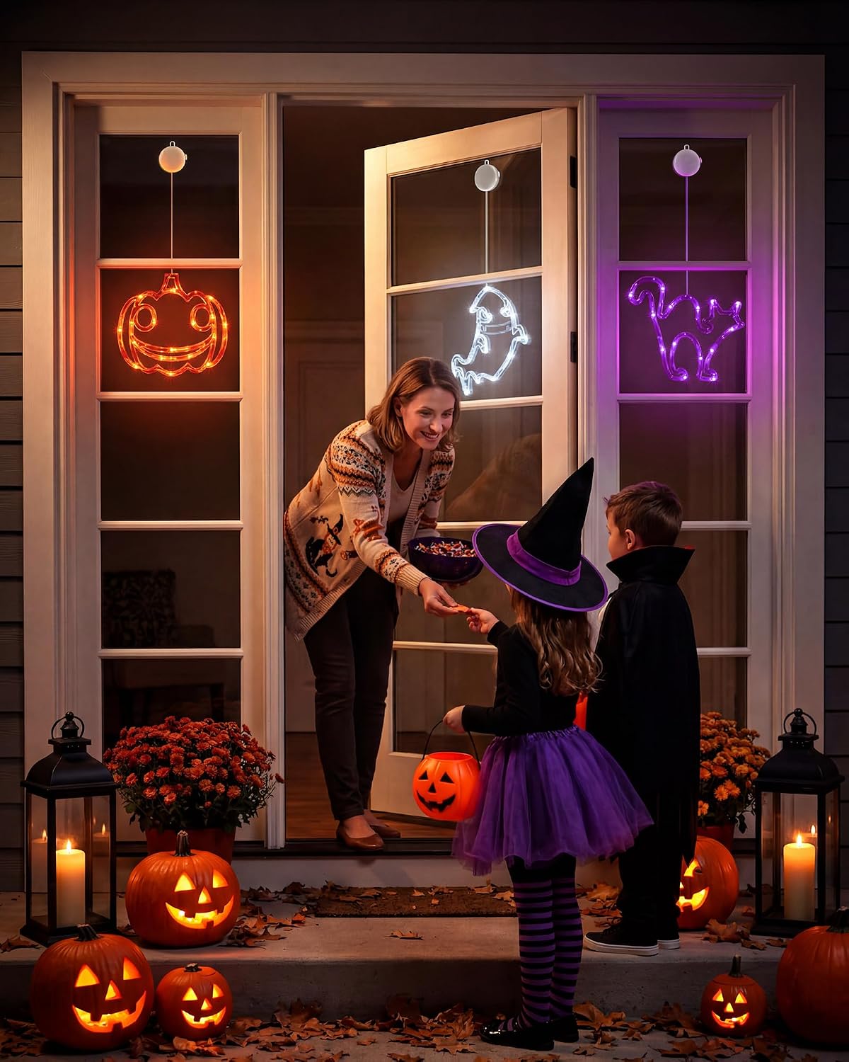 Minetom 3 Pack Halloween Windows Lights - Pumpkin, Ghost, Cat with Timer