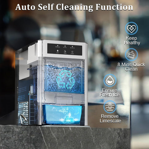 Nugget Ice Maker, 44Lbs/24H Countertop Ice Makers, Self-Cleaning Ice Machine with 4.4 Lbs Basket, Auto Water Refill, Chewable Pebble Ice Maker for Home Kitchen Party