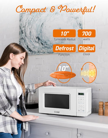 Commercial Chef 0.7 Cu. Ft. Countertop Microwave Oven, CHM7MW, White