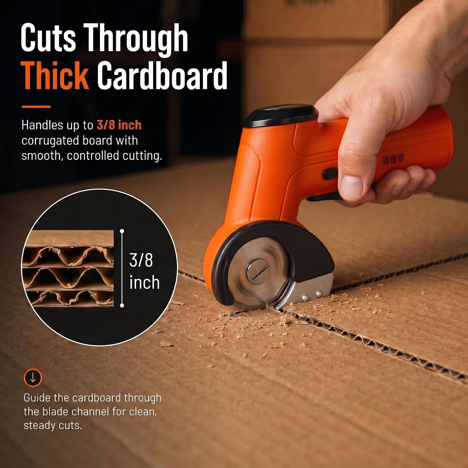 3/8" Electric Cardboard Cutter, Cordless Box Cutter, Orange