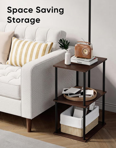 PARTPHONER Floor Lamp with Table, Night Stand with Lamp, Narrow Side Table with 3CCT LED Bulb, Small Coffee Table, Modern End Table with Storage Shelves for Living Room Bedroom, Walnut Brown