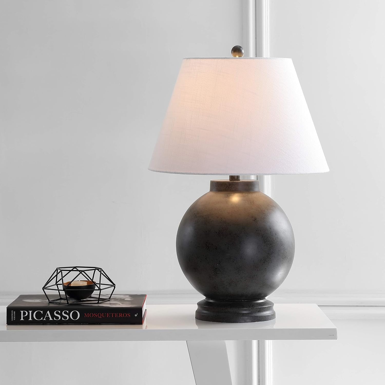 JONATHAN Y Sophie 26" Resin Sphere Table Lamp Sculptural, Dark Gray