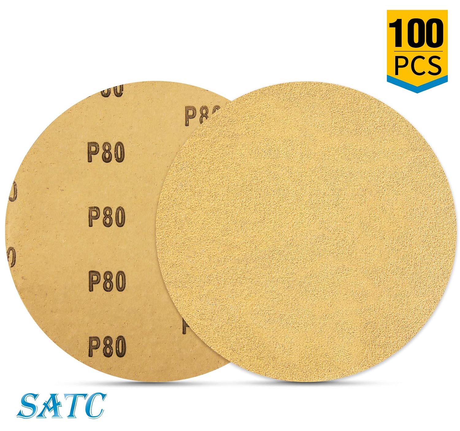 S SATC 100 PCS PSA Sanding Discs 6 Inch Adhesive Backed Sandpaper 80 Grit Sander Attachment for Drill Self Stick Aluminum Oxide Round Automotive Sandpaper with Sticky Back