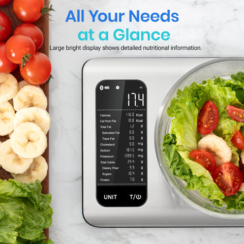 Etekcity Smart Food Kitchen Scale with Nutritional Calculator, Free App with 19 Nutrients Tracking, Calorie, Marco, Digital weight grams and ounces for weight loss, Premium Stainless Steel, 11lb