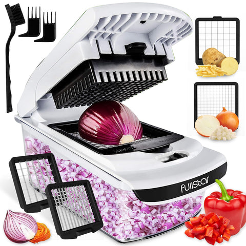 Fullstar Vegetable Chopper - Food Chopper - Onion Chopper - Vegetable Slicer & Spiralizer - Veggie Chopper with Container - Kitchen Gadgets - Home Essentials - Kitchen Accessories (2 in 1, White)