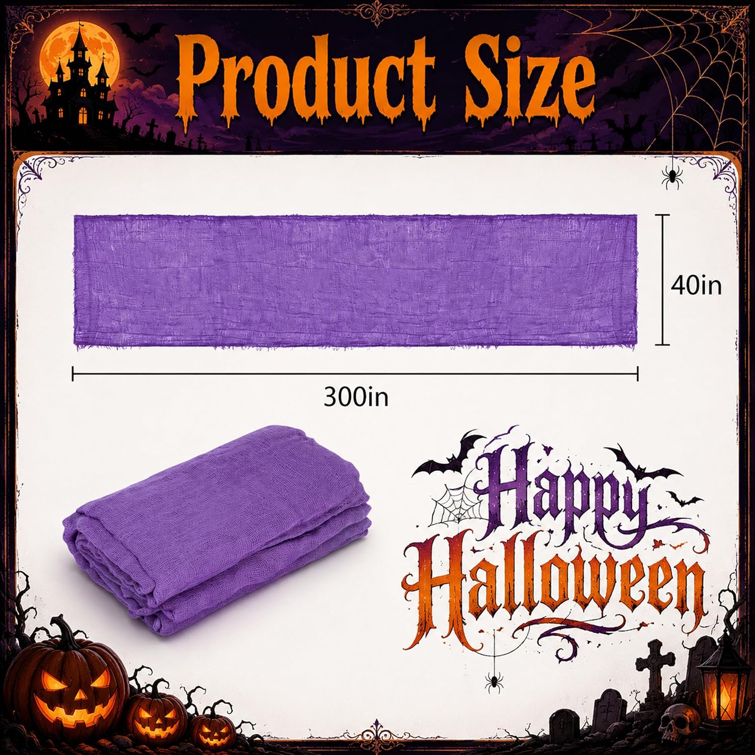 300"x39" Large Halloween Scary Gauze, Spooky Cloth Party Decoration