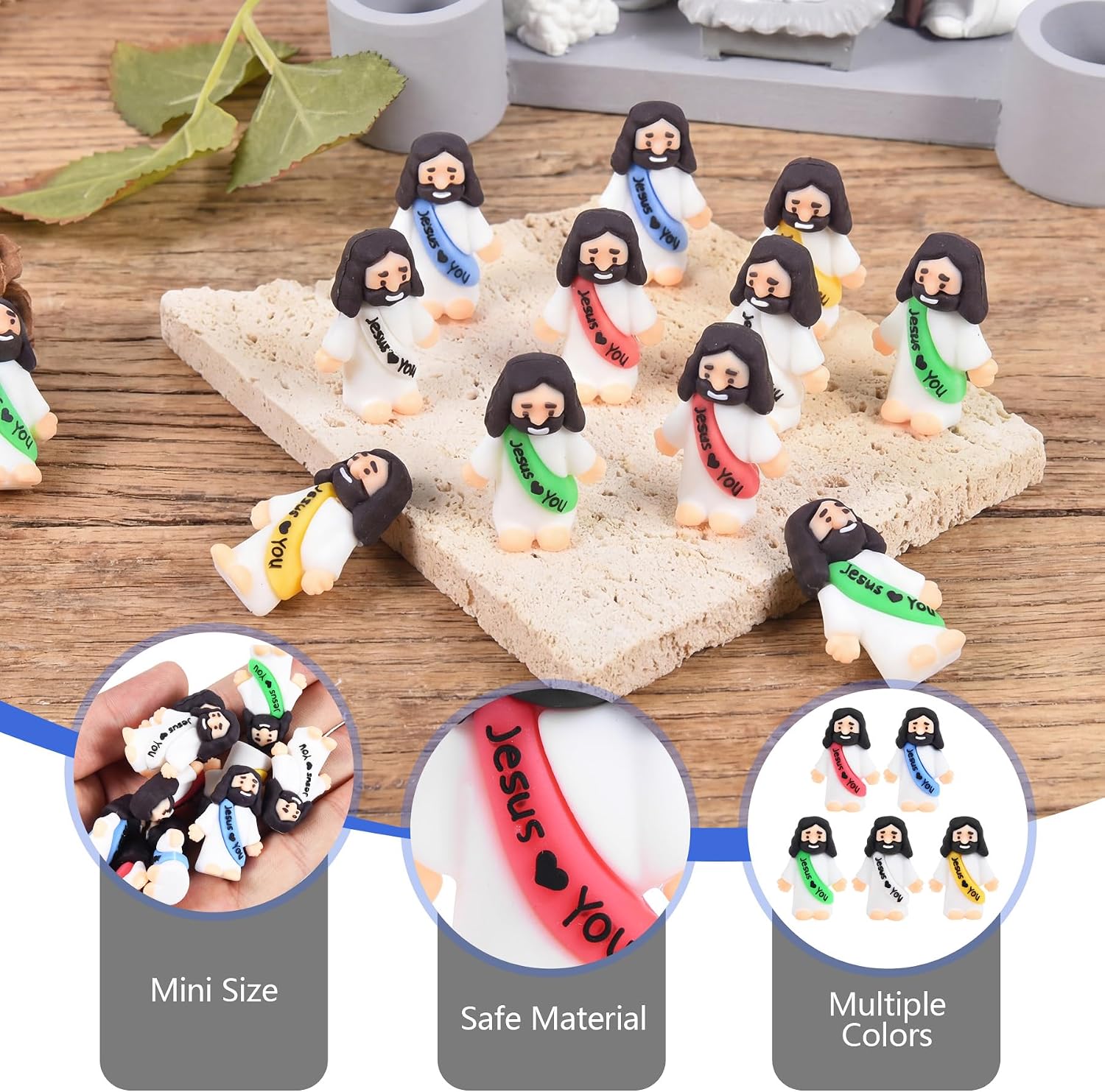 215 PCS Little Jesus Figures Small Jesus Figurines, Tiny Rubber Jesus Loves You for Figure for Easter Eggs, Baptism Gifts, Religious Party Favors (215)