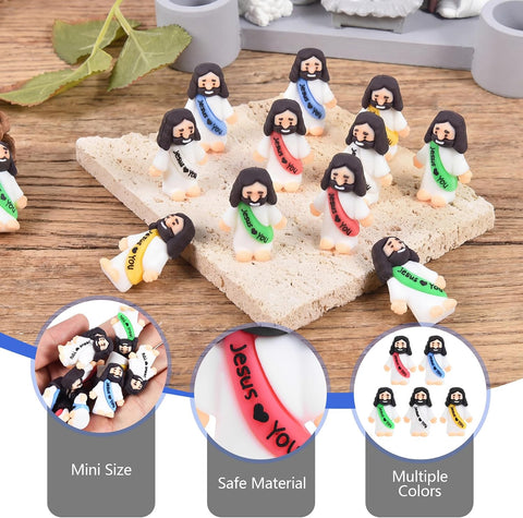 215 PCS Little Jesus Figures Small Jesus Figurines, Tiny Rubber Jesus Loves You for Figure for Easter Eggs, Baptism Gifts, Religious Party Favors (215)