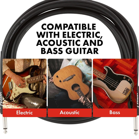 Fender Professional Series Instrument Cable, Straight/Angle, Black, 10ft