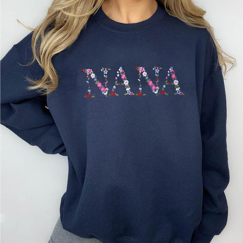 Embroidery Nana Sweatshirts For Women Gift Sweatshirt From Grandkids Nana Flower Grandma Gift Mothers Christmas