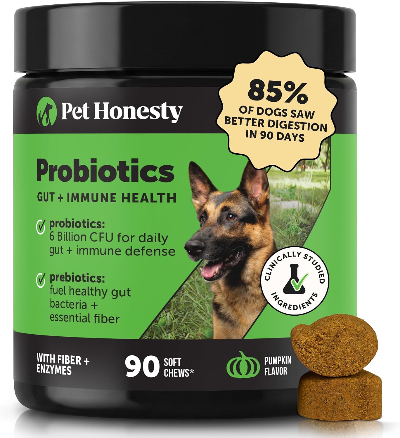 Pet Honesty Dog Probiotics Chews for Gut & Digestive Health, 90ct, Pumpkin