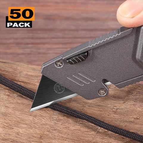 M MEEPO Utility Knife Blades, Never Rust, Blackened SK-5 Steel, 50-Pack