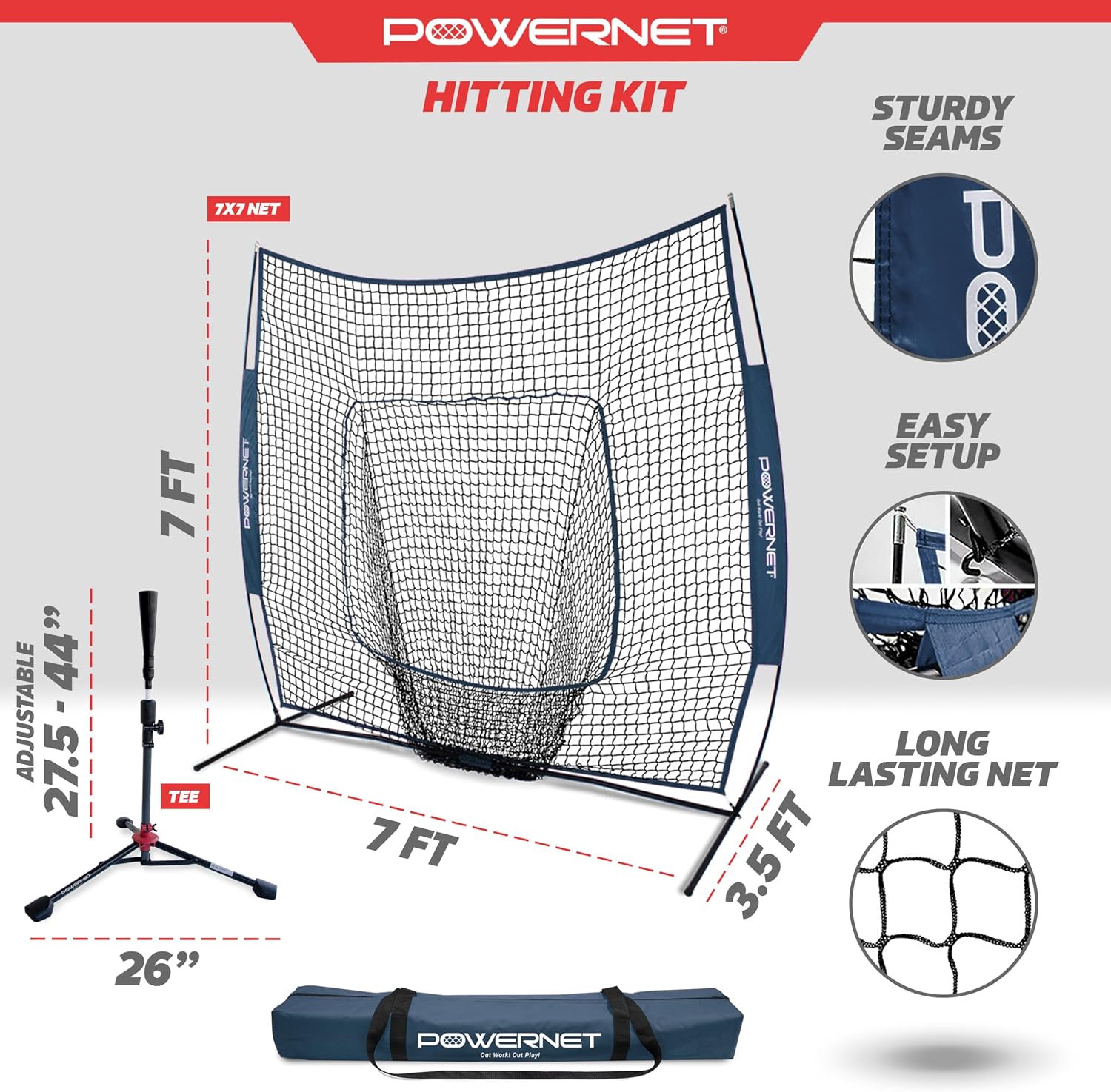 PowerNet Baseball Softball Practice Net 7x7 with Baseball Accessories for Practice Pitching, Batting & Fielding, Ball Caddy, Weighted Baseballs, Tee