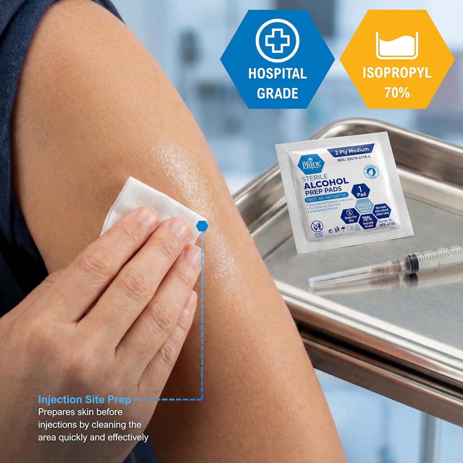 MED PRIDE Sterile Alcohol Prep Pads, 70% Isopropyl, 2-Ply, 200-Count Pack