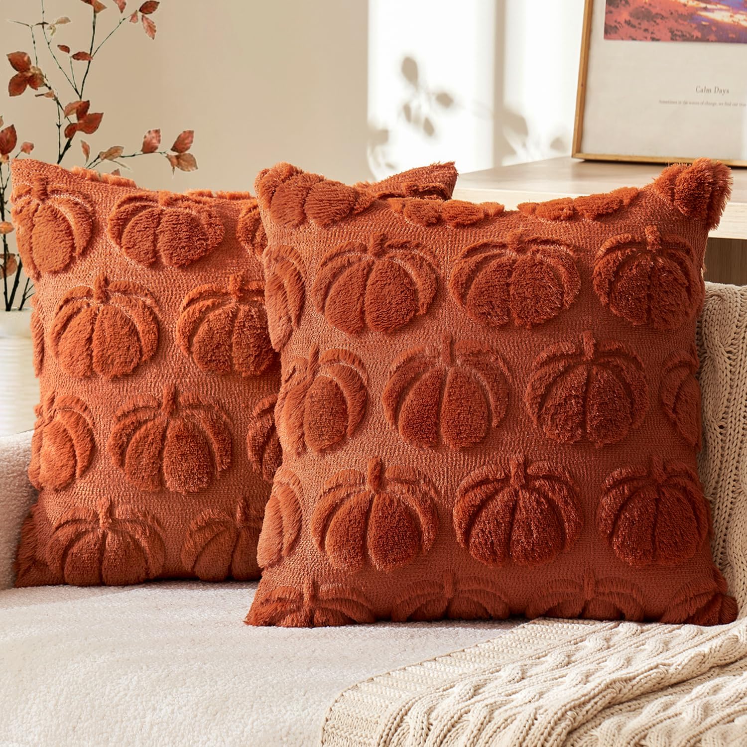 MIULEE Fall Pillow Covers Pumpkin Fall Decor 16x16 Rust