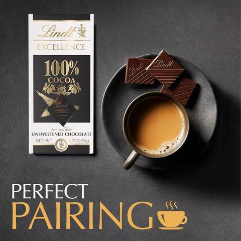 Lindt EXCELLENCE 100% Cocoa Dark Chocolate Bar, Dark Chocolate Candy, 1.7 oz. (18 Pack)