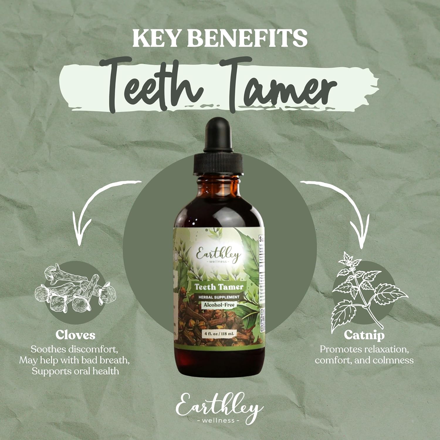 Earthley Wellness Teeth Tamer, Teething Relief for Babies & Kids, Organic Herbal Formula, 3 Month Supply (1.69 oz Glass,1,000 Drops)