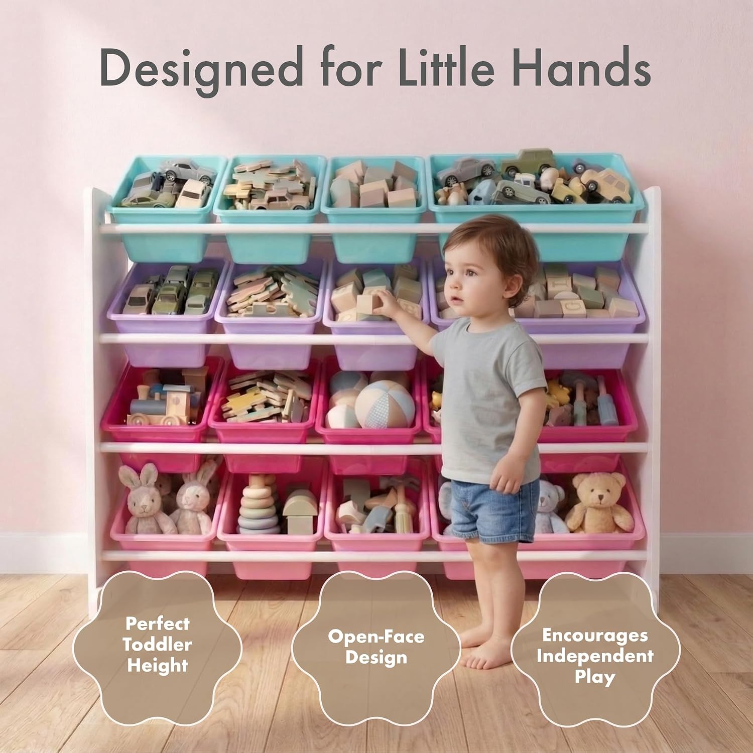 Humble Crew Kids Toy Organizer with 16 Bins, 4 Tier Storage for Playroom