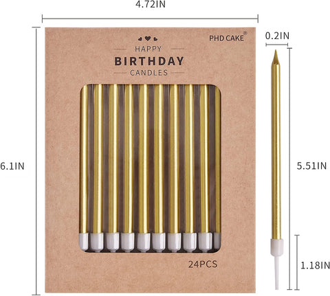 PHD CAKE Gold Long Thin Metallic Birthday Candles, Cake Candles, Birthday Parties, Wedding Decorations, Party Candles, Cake Decorations