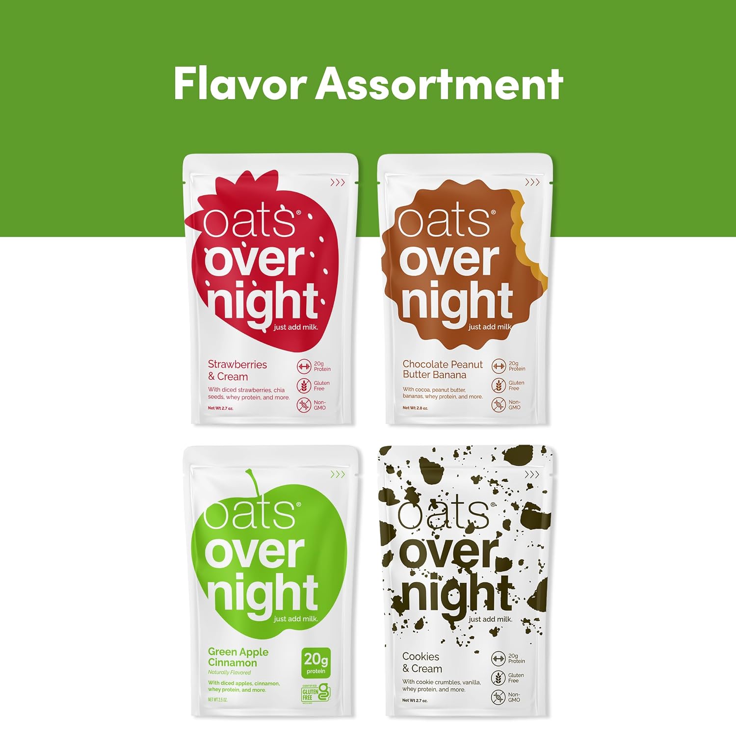 Oats Overnight Classic Variety Pack – High Protein Oatmeal, 24 Pack