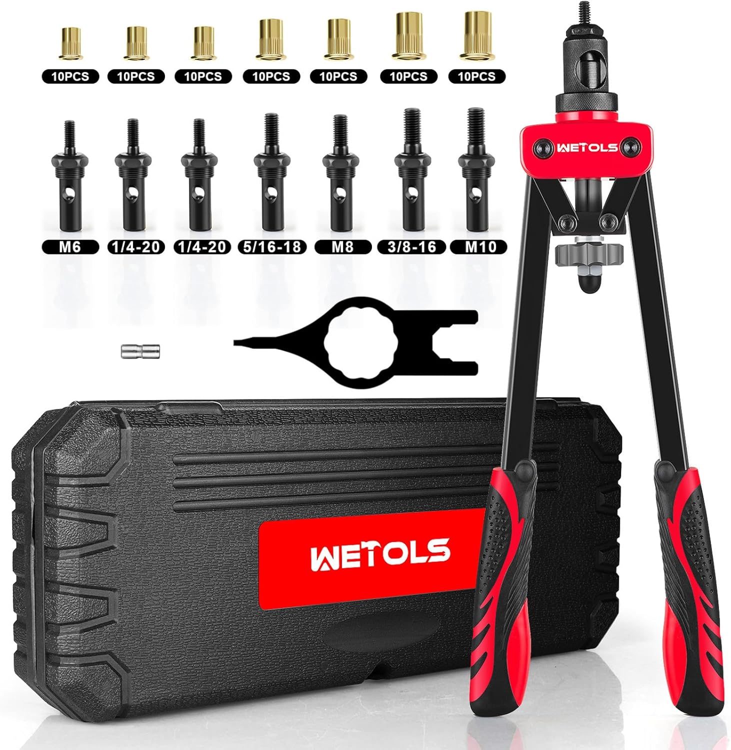 WETOLS Rivet Nut Tool Kit, 14'' Rivnut Tool with 7 Metric and SAE Mandrels