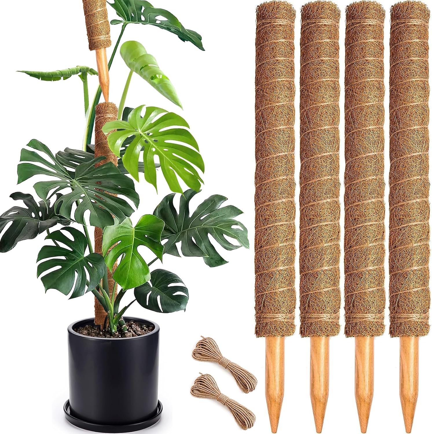 Soupiar 4 Pack 22 Inch Stackable Moss Pole - Thick & Sturdy Natural Coir Totem Plant Support & Garden Stakes for Monstera & Pothos, Indoor Climbing Vining Houseplants, 70" H Max