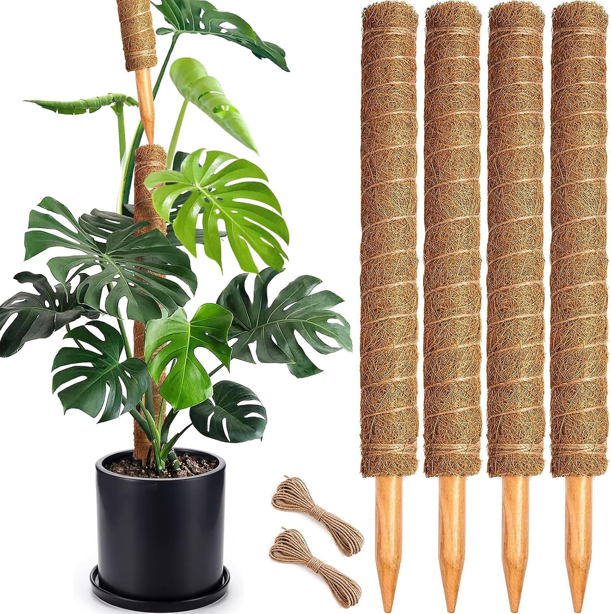 Soupiar 4 Pack 22 Inch Stackable Moss Pole - Thick & Sturdy Natural Coir Totem Plant Support & Garden Stakes for Monstera & Pothos, Indoor Climbing Vining Houseplants, 70" H Max