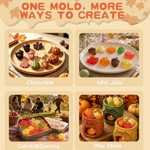 HKNMTT 2Pcs Mini Pumpkin Silicone Molds 36-Cavity 9 Shapes Fall Candy Molds