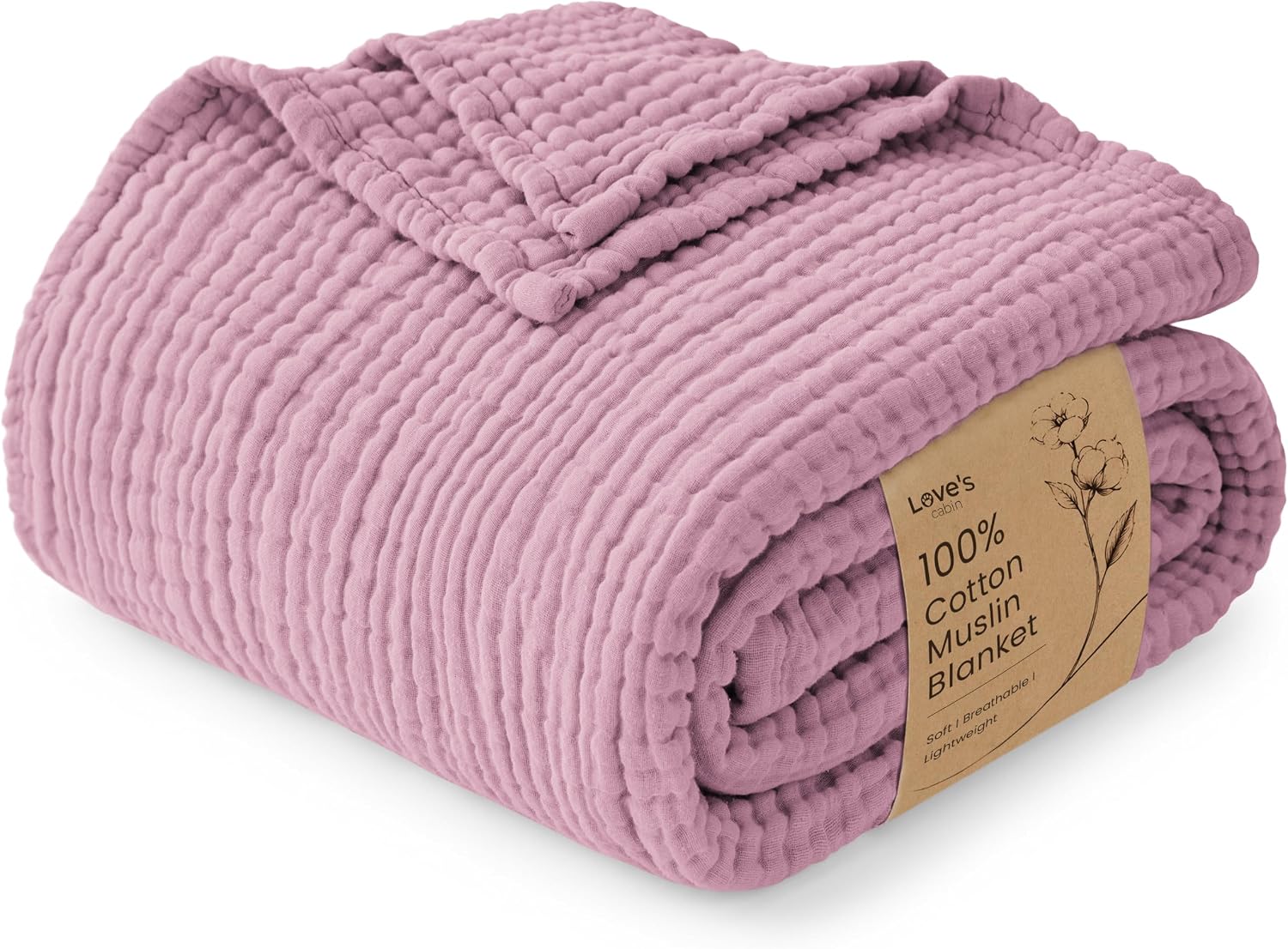 Love's cabin 100% Cotton Muslin Blanket Twin XL Size for Bed, Dusty Pink